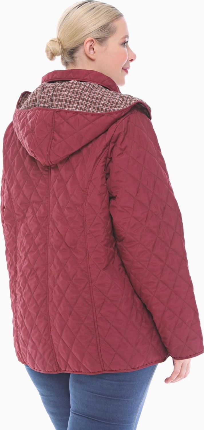 Vetre Kadın Büyük Beden Ekose 75 Cm Mevsimlik Bordo Kapitone Mont 1024 görsel 5