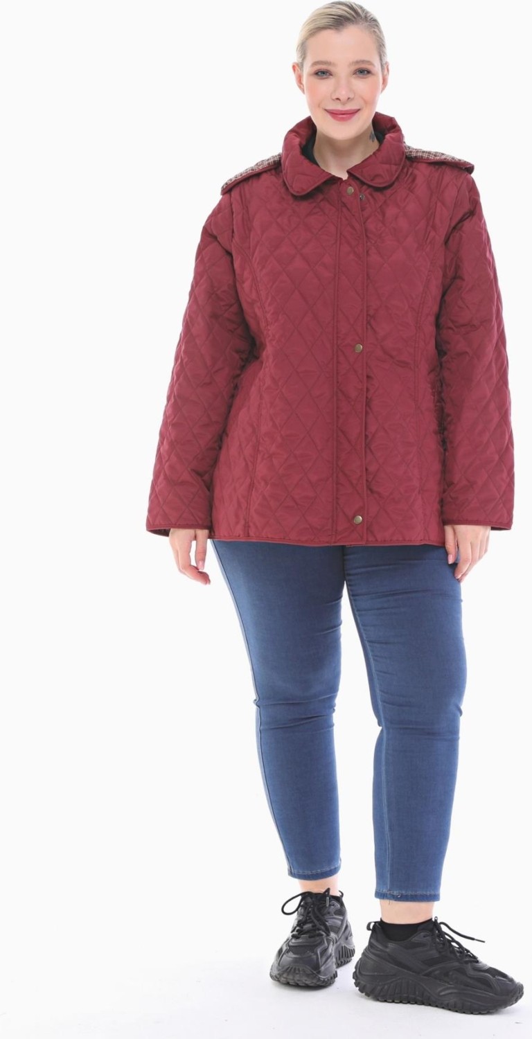 Vetre Kadın Büyük Beden Ekose 75 Cm Mevsimlik Bordo Kapitone Mont 1024 görsel 2