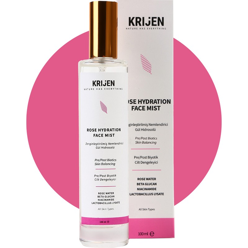 Krijen Zenginleştirilmiş Nemlendirici Gül Hidrosolü - Niacinamide & Yulaf Özü Face Mist 100 Ml