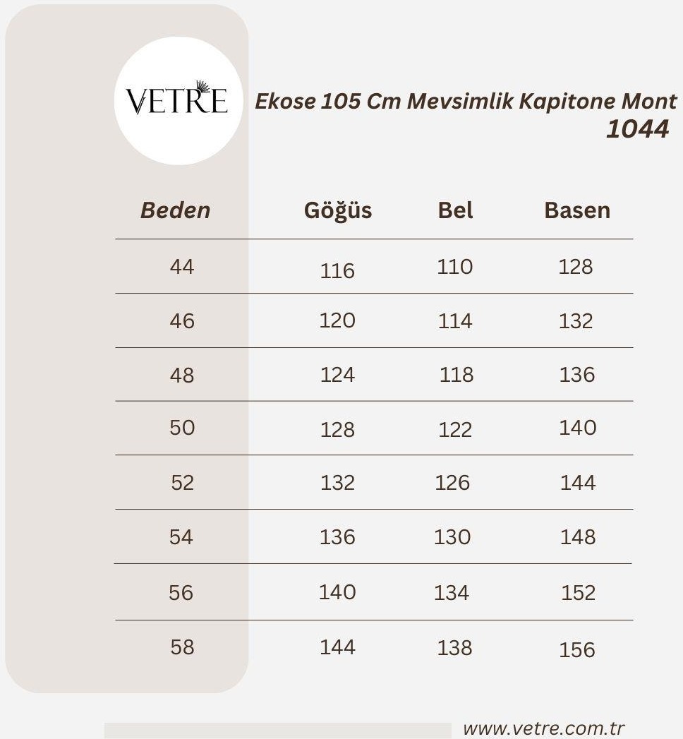 Vetre Kadın Büyük Beden Ekose 105 Cm Mevsimlik Lacivert Kapitone Mont 1044 görsel 5