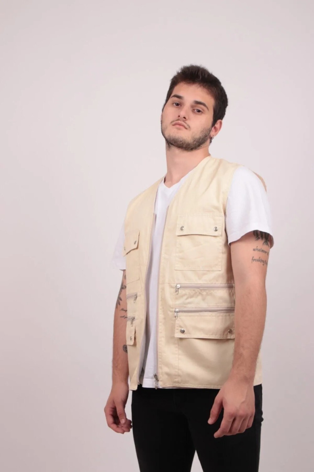 Gambia Outdoor's Erkek Yazlık Kumaş Çok Cepli Avcı Yelek 00E-Gri Rahat Büyük Beden Tümrenkler
