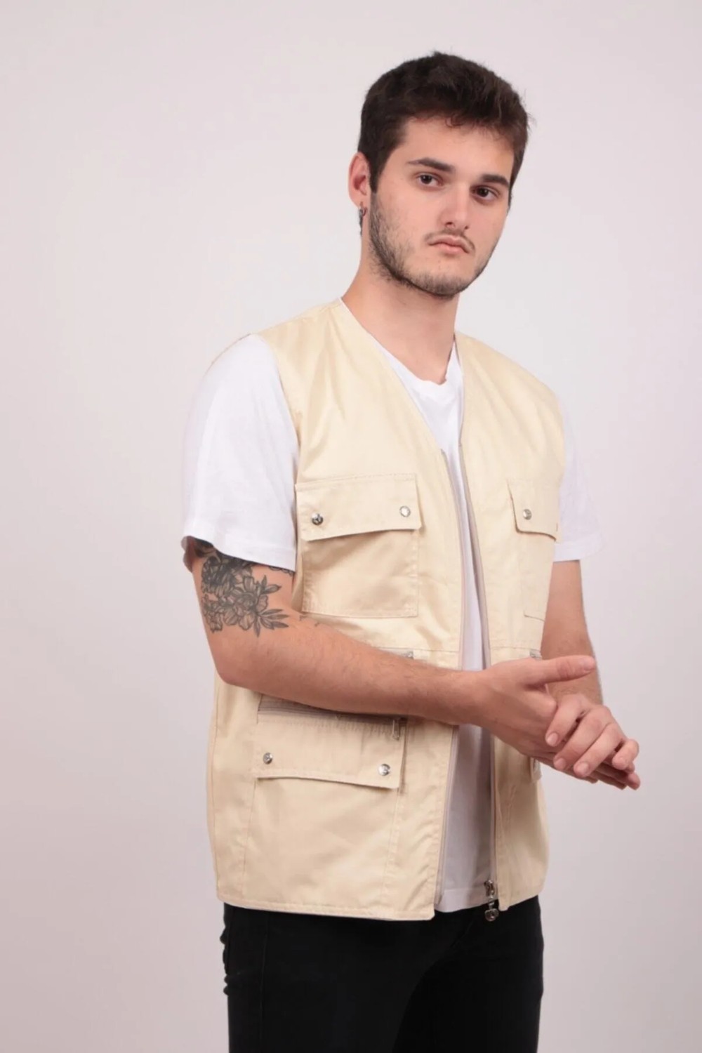 Gambia Outdoor's Erkek Yazlık Kumaş Çok Cepli Avcı Yelek 00E-Gri Rahat Büyük Beden Tümrenkler görsel 8
