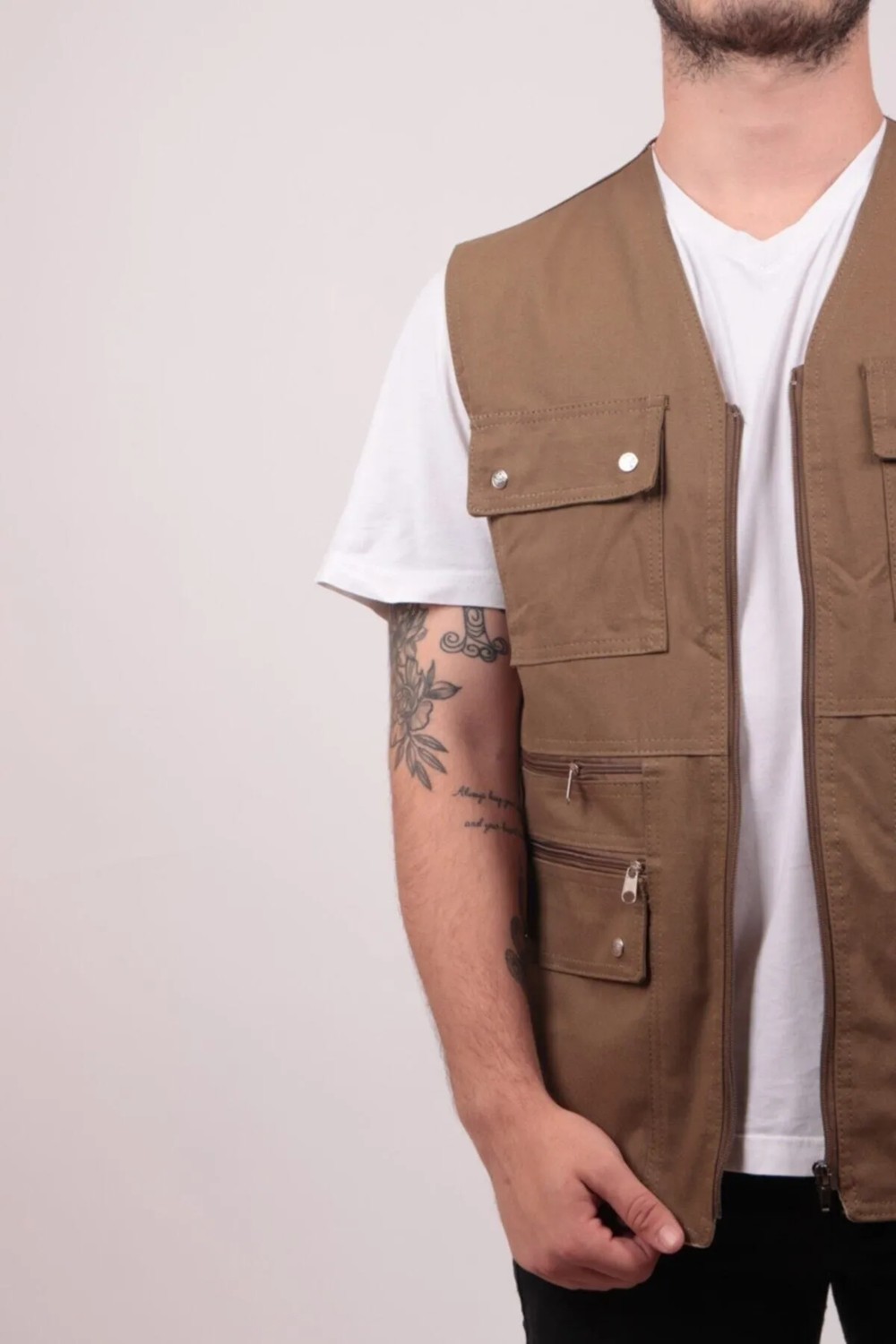 Gambia Outdoor's Erkek Yazlık Kumaş Çok Cepli Avcı Yelek 00E-Gri Rahat Büyük Beden Tümrenkler görsel 2