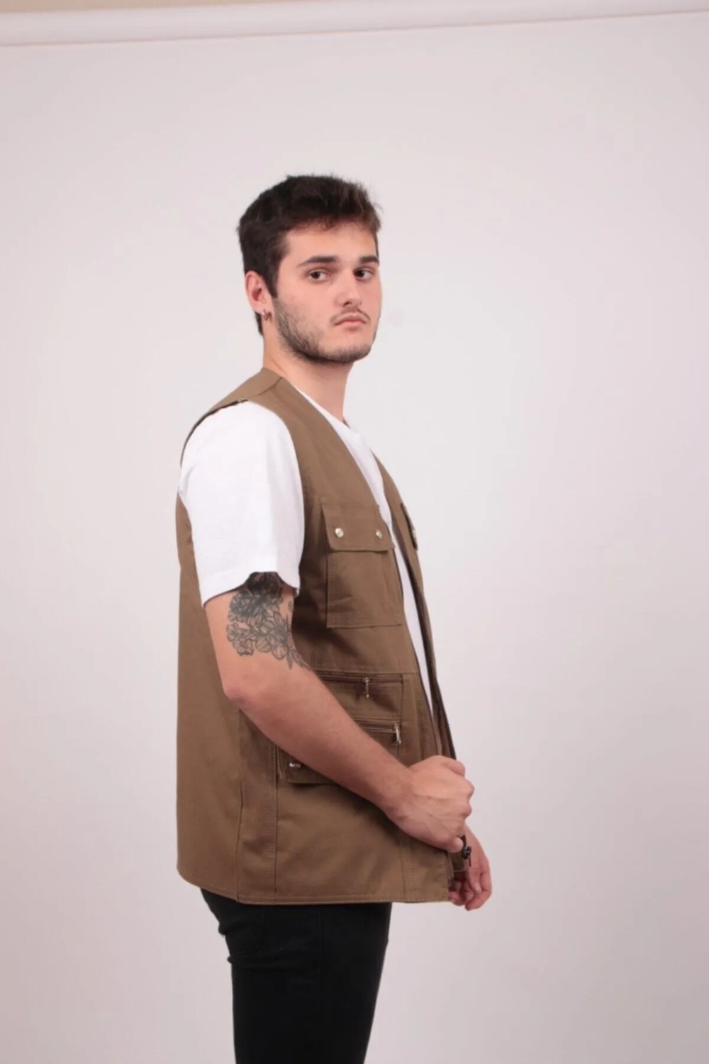 Gambia Outdoor's Erkek Yazlık Kumaş Çok Cepli Avcı Yelek 00E-Gri Rahat Büyük Beden Tümrenkler görsel 3