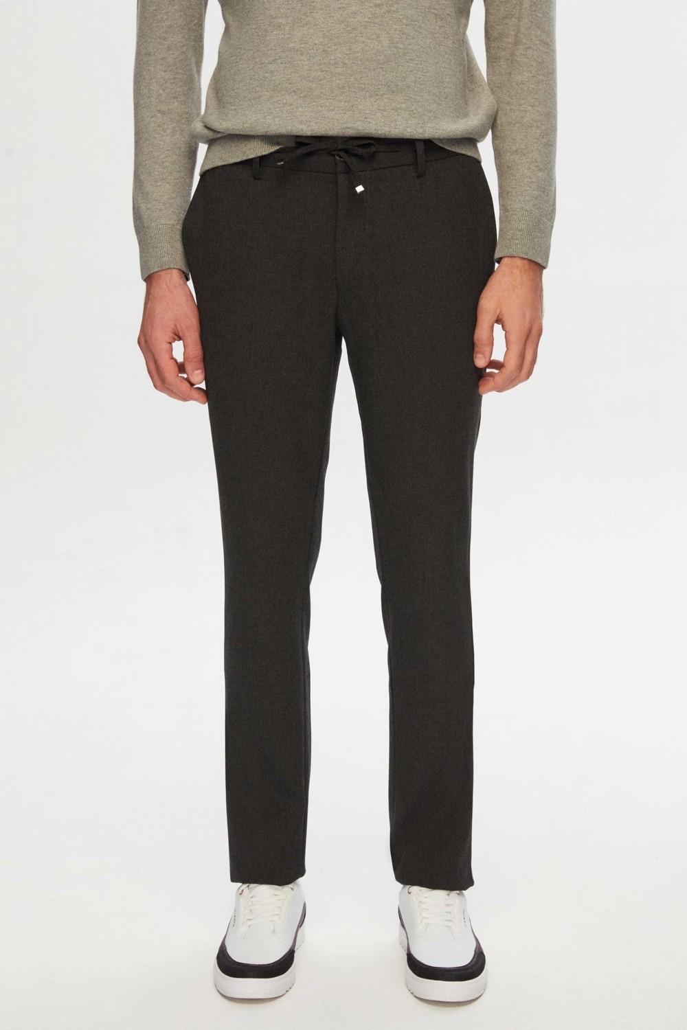 D'S Damat Slim Fit Antrasit Beli Lastikli Bağcıklı Fermuarlı Likralı Rahat Jogger Pantolon 2HC03ORTJGR01