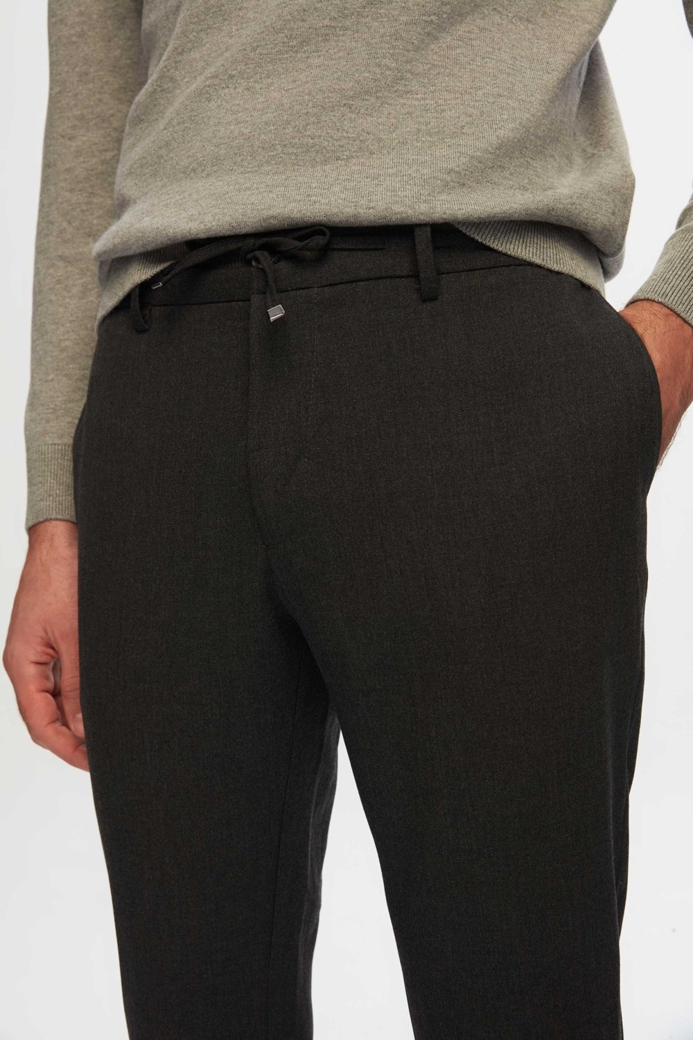 D'S Damat Slim Fit Antrasit Beli Lastikli Bağcıklı Fermuarlı Likralı Rahat Jogger Pantolon 2HC03ORTJGR01 görsel 2