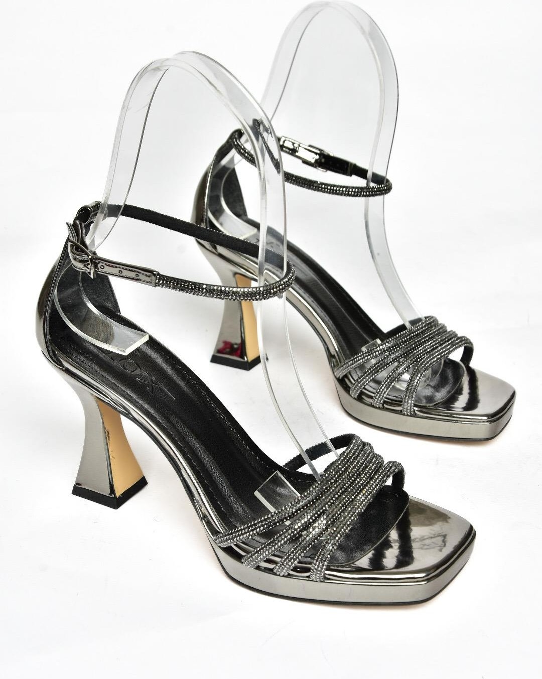 Fox Shoes S569314634 Platin Ayna Kalın Topuklu Kadın Abiye Ayakkabı görsel 4