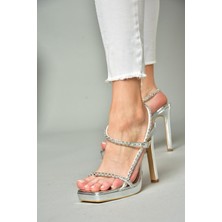 Fox Shoes S569616234 Gümüş Ayna Yüksek Topuklu Abiye Ayakkabı