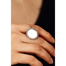 Roza Silver Zirkon Taşlı Rose Yuvarlak Isimli Gümüş Kolye