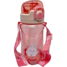 Diller 550ML Pipetli Askılı Hayvan Desenli Tritan Su Matarası (Pembe)