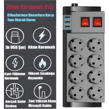 ÇELİKWORK 4000W, 16A, Akım Korumalı Priz 8 x Priz, 3 x Usb, 2 mt Kablo, Çoklayıcı