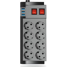 ÇELİKWORK 4000W, 16A, Akım Korumalı Priz 8 x Priz, 3 x Usb, 2 mt Kablo, Çoklayıcı