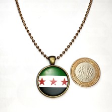 Market66 3 Yıldız Özgür Suriye Bayrağı Kolye Yeşil Beyaz Siyah Syria Bayrağı Camlı Bronz Renk Metal