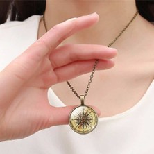 Market66 Pusula Görünümlü Büyüteç Cam Kolye Vintage Bronz Renk Şans Yön Kolyesi