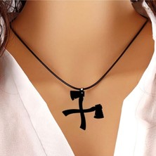 Market66 Çapraz Ikili Balta Kolye Siyah El Baltası Güç Simgesi Akrilik Çap 5 cm Deri Kayış