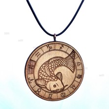Market66 Balık Burç Ahşap Kolye Büyük Çaplı Rölyef Madalyon El Yapımı Tahta Zodyak Astroloji