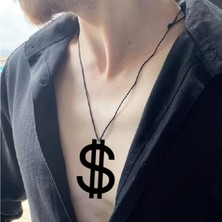 Market66 Dolar Işareti Kolye Büyük Boy Servet Para Sembol Boy 9cm Siyah Akrilik Deri Kayış