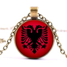 Market66 Arnavutluk Bayrak Kolye Albania Bayrağı 3D Büyüteç Camlı Bronz Renk Metal Kolyesi