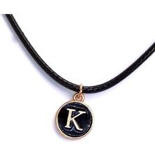 Market66 K Harfi Emaye Kaplı Harf Kolye Altın Renk Siyah Zemin Solmaz Metal Alaşım