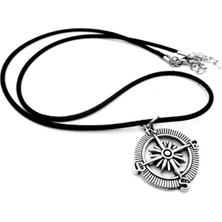 Market66 Pusula Yön Şans Kolyesi Siyah Deri Kayış Lı Kolye