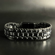 Yıldız Doğal Taş Hematit Özel Tasarım Deri Doğal Taş Bileklik