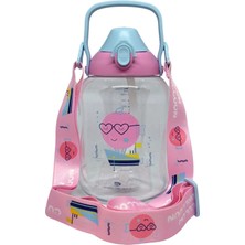 Uzspace Vagonlife Uzspace VGN2204 1500ML Pembe-Mavi Cute Tek Kapak Çift Kullanım Pipetli/pipetsiz Askı Aparatlı Tritan Su Matarası