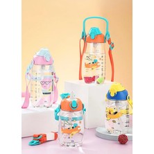 Uzspace Vagonlife Uzspace VGN2204 1500ML Pembe-Mavi Cute Tek Kapak Çift Kullanım Pipetli/pipetsiz Askı Aparatlı Tritan Su Matarası