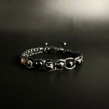 Yıldız Doğal Taş Siyah Akik Doğal Taş Deri Bileklik