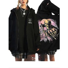 Daily Fashion Anime Skeleton Live  Arka ve Ön Baskılı  Hoodie Outdoor Gotik Siyah Kapşonlu Sweatshirt  Daily