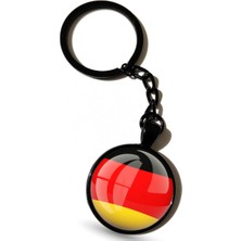 Market66 Almanya Siyah Renk Zincirli Bayrak Anahtarlık Germany Yuvarlak 3D Cam Bayrak
