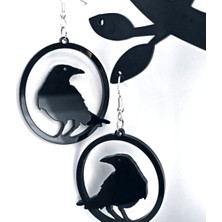 Market66 Siyah Karga Kuzgun Cosplay Gotik Kuş Figür Küpe El Yapımı Kancalı Siyah Akrilik 4.5cm