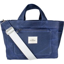 Atelier Bomonti Hishi Tote Bag Navy Blue Mumlu Kanvas Omuz Çantası & El Çantası