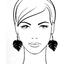 Market66 Deve Tabanı Yaprak Küpe Monstera Deliciosa El Yapımı Kancalı Siyah Akrilik 4cm Takı