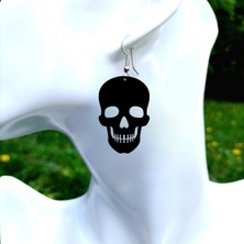 Market66 Kurukafa Kafatası Küpe Iskelet Tehlike Kancalı Siyah Akrilik 5 cm