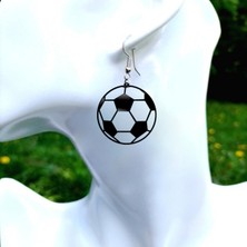 Market66 Futbol Topu Top Sporcu Küpe El Yapımı Kancalı Siyah Akrilik 3.5cm Hafif Aksesuar Takı