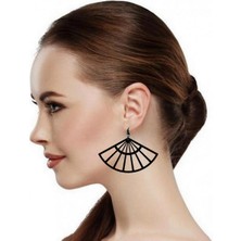 Market66 Yelpaze Serinlik Keyifli Akrilik Küpe El Yapımı Kancalı Siyah Genişlik 5cm Hafif Şık Takı