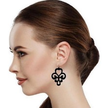 Market66 Retro Hat Stencil Dizayn Lazer Kesim Küpe Sallantılı Kancalı Siyah Hafif Akrilik Takı