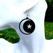 Market66 Ay Yıldız Türk Bayrağı Halka Küpe El Yapımı Kancalı Siyah Akrilik 4cm
