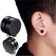 Market66 8mm Siyah Düz Küpe Yuvarlak Mıknatıslı Unisex 1 Çift Deliksiz Manyetik Çelik