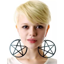 Market66 Dev Pentagram Yıldız Büyük Hafif Küpe Cosplay El Yapımı Kancalı Siyah Akrilik 10CM Takı