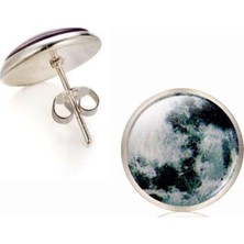 Market66 3D Cam Içinde Ay Saplama Küpe Mini Dolunay Dış Bükey Resimli