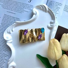 Alice İsstanbul Gold Kalın Renkli Taşlı Yan Toka