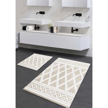 Pera Life Halı  yıkanabilir Kaymaz Pamuk Dokuma Taban Geometrik Zikzak Desenli 60X100-50X60 2'li Banyo Paspası Klozet Takım