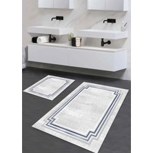 Pera Life Halı  yıkanabilir Kaymaz Pamuk Dokuma Taban Çerçeve Desenli 60X100-50X60 2'li Banyo Paspası Klozet Takım