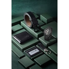 Polo Air Cüzdan Kartlık Kemer Saat Anahtarlık Set Siyah Renk Erkek Kol Saati