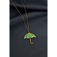 Sinsirella 925 Ayar Gümüş Gold-Rose Kaplama Rüya Serisi Cam Boyalı Harfli Şemsiye Kolye