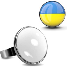 Market66 Ukrayna Yüzüğü Ukraine Bayrağı Yuvarlak Çelik Yüzük 12-20 Arası Ayarlanabilir Yüzük