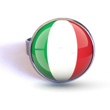 Market66 Italya Bayrağı Yüzüğü Italy Bayrak Çelik Yüzük 12-20 Arası Ayarlanabilir Yüzük