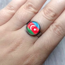 Market66 Bayrak Yüzük Azerbaycan Yüzüğü Paslanmaz Çelik Yüzük 12-20 Arası Ayarlanabilir Yüzük