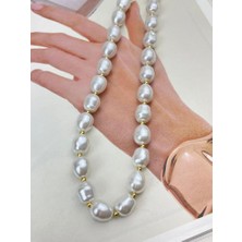 Aleyka Taş Detaylı Paslanmaz Çelik Üzeri 18K Altın Kaplama Inci Kolye